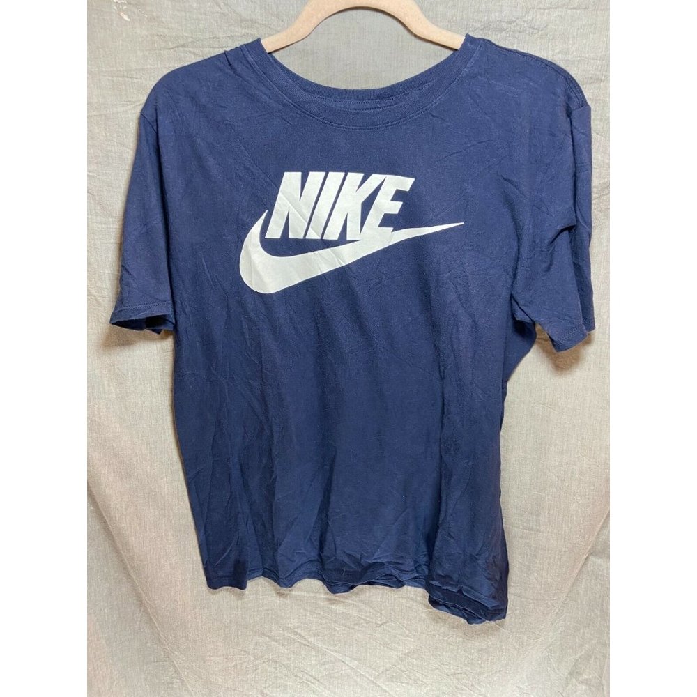 Nike Shirt Boys Medium Blue Spell Out Swoosh Logo Short Sleeve Kids.